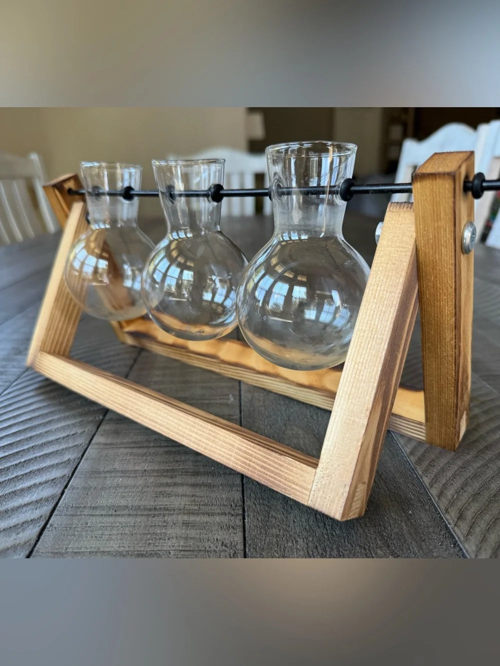 Retro Desktop Plant Terrarium Wooden 3-Vase Farmhouse Tabletop Centerpiece